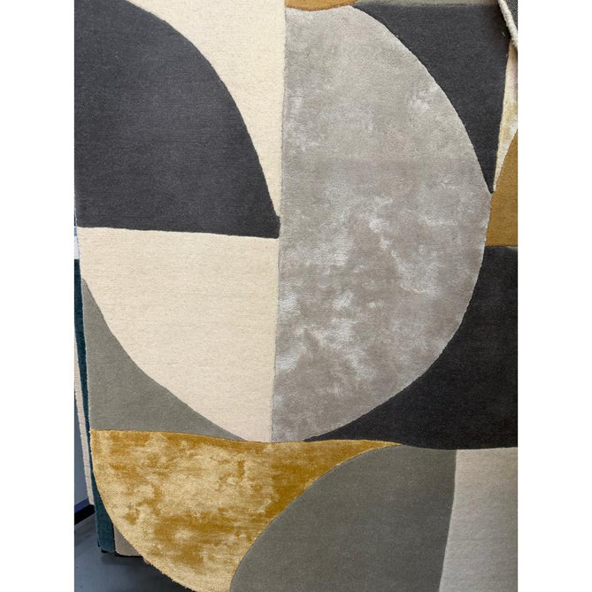 Matrix MAX76 Oval Modern Geometric Metallic Shimmer Hand-Woven High-Density Soft Textured Shimmer Wool&Viscose Blend Sunset Yellow/Muted Ochre/Charcoal/Grey/Beige/Ivory Rug