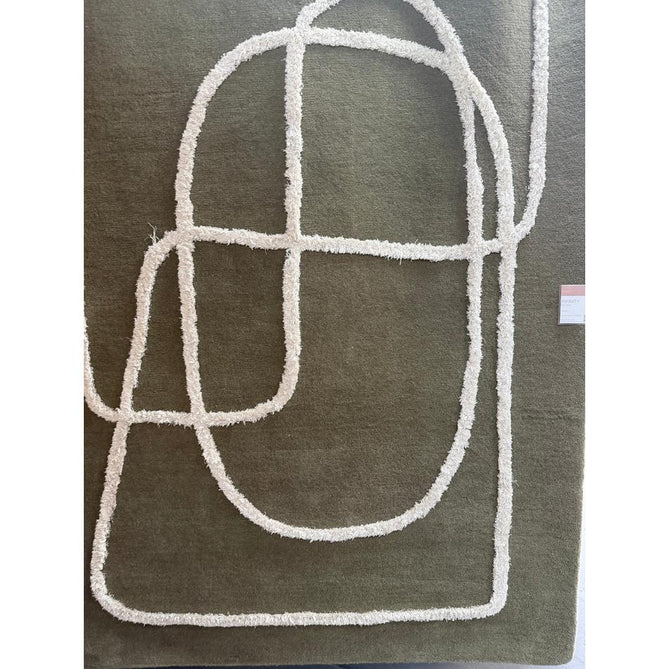 Matrix MAX93 Infinity Modern Abstract Hand-Woven High-Density Soft Textured Shimmer Wool & Viscose Blend Sage Green/Cream Rug