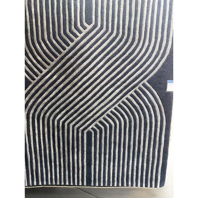 Matrix MAX97 Solsitice Modern Geometric Hand-Woven High-Density Soft Textured Shimmer Wool & Viscose Blend Deep Navy/Steel Grey/Slate Blue/Soft Silver Rug