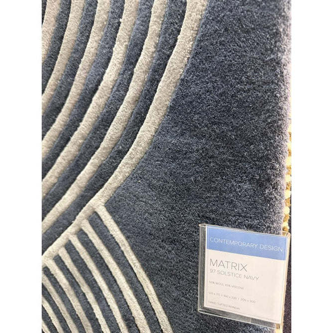 Matrix MAX97 Solsitice Modern Geometric Hand-Woven High-Density Soft Textured Shimmer Wool & Viscose Blend Deep Navy/Steel Grey/Slate Blue/Soft Silver Rug