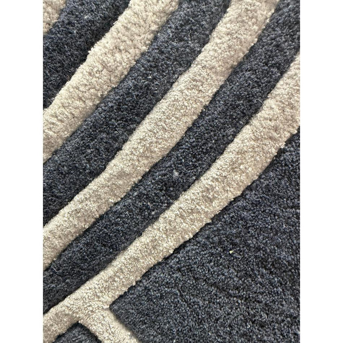 Matrix MAX97 Solsitice Modern Geometric Hand-Woven High-Density Soft Textured Shimmer Wool & Viscose Blend Deep Navy/Steel Grey/Slate Blue/Soft Silver Rug