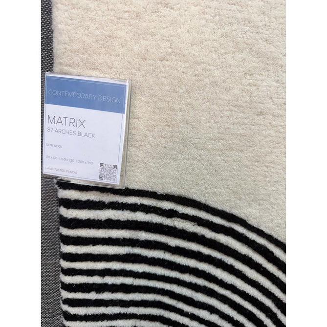 Matrix MAX87 Arches Modern Geometric Hand-Woven High-Density Soft Textured Shimmer Wool & Viscose Blend Soft Ivory/Deep Black Rug