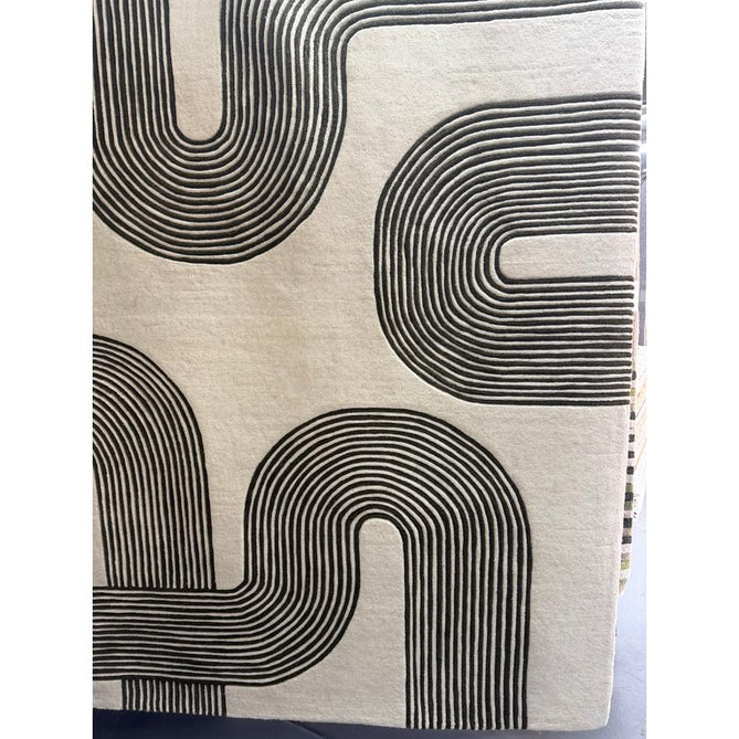 Matrix MAX86 Arches Modern Geometric Hand-Woven High-Density Soft Textured Shimmer Wool & Viscose Blend Soft Ivory/Deep Forest Green Rug