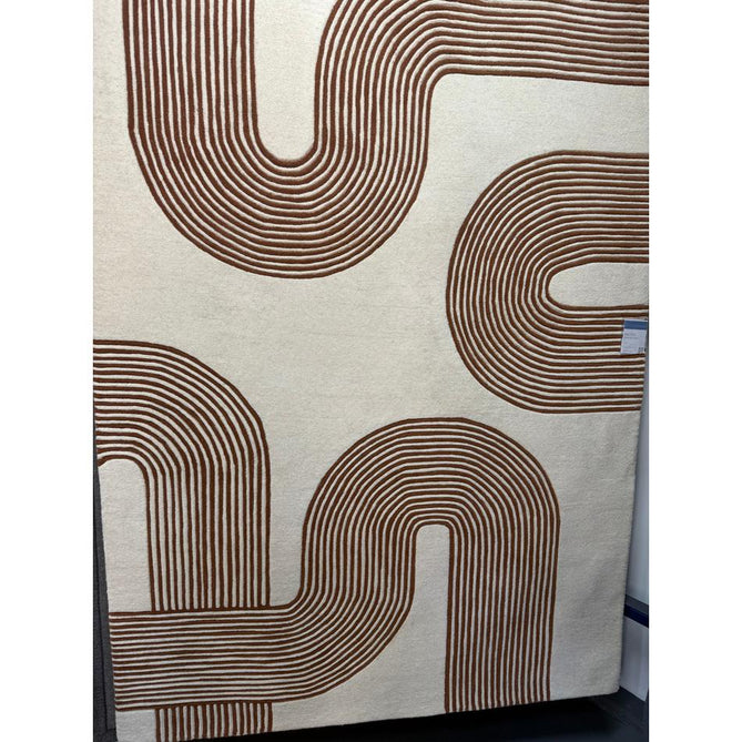 Matrix MAX85 Arches Modern Geometric Hand-Woven High-Density Soft Textured Shimmer Wool & Viscose Blend Soft Ivory/Amber Brown Rug