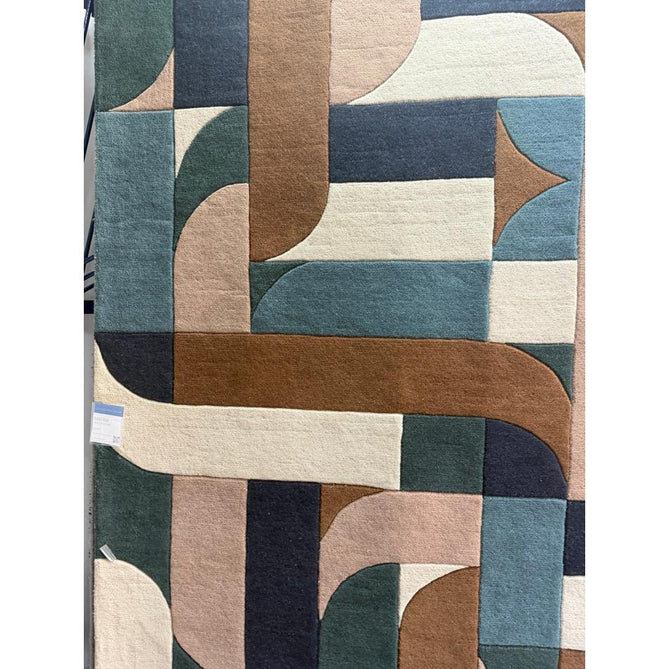 Matrix MAX89 Klotski Modern Geometric Hand-Woven High-Density Soft Textured Shimmer Wool & Viscose Blend Teal Blue/Navy/Ivory/Taupe/Chestnut/Charcoal Rug
