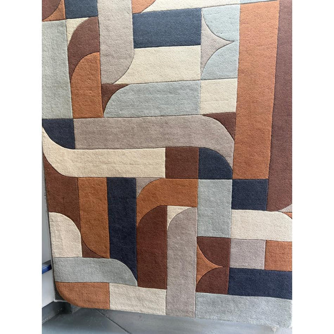Matrix MAX88 Klotski Modern Geometric Hand-Woven High-Density Soft Textured Shimmer Wool & Viscose Blend Terracotta/Navy/Ivory/Grey/Taupe Rug
