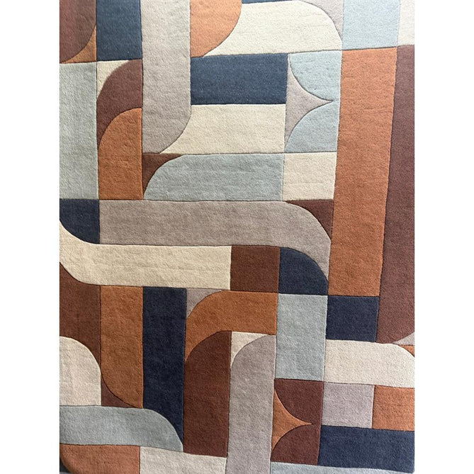 Matrix MAX88 Klotski Modern Geometric Hand-Woven High-Density Soft Textured Shimmer Wool & Viscose Blend Terracotta/Navy/Ivory/Grey/Taupe Rug