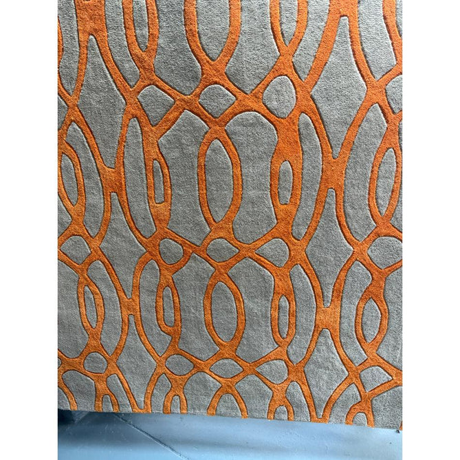 Matrix MAX37 Wire Modern Geometric Hand-Woven High-Density Soft Textured Shimmer Wool & Viscose Blend Warm Beige/Burnt Orange Rug