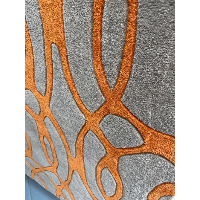Matrix MAX37 Wire Modern Geometric Hand-Woven High-Density Soft Textured Shimmer Wool & Viscose Blend Warm Beige/Burnt Orange Rug