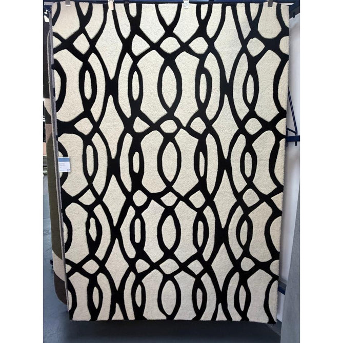 Matrix MAX35 Wire Modern Geometric Hand-Woven High-Density Soft Textured Shimmer Wool & Viscose Blend White/Black Rug