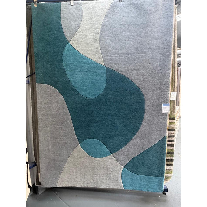 Matrix MAX57 Arc Modern Geometric Hand-Woven High-Density Soft Textured Shimmer Wool & Viscose Blend Teal/Multi Rug