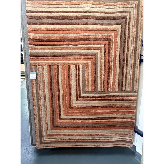 Matrix MAX80 Network Modern Geometric Hand-Woven High-Density Soft Textured Shimmer Wool & Viscose Blend Terracotta/Rust Brown/Taupe/Beige/Dark Brown Rug