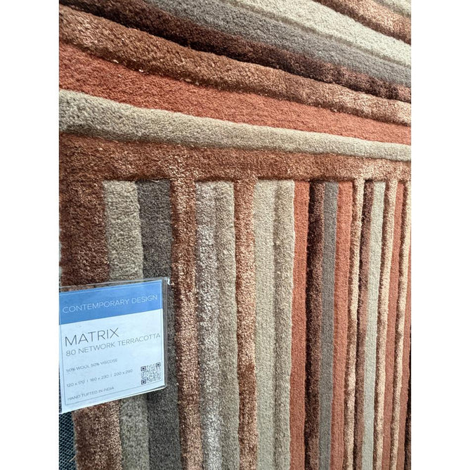 Matrix MAX80 Network Modern Geometric Hand-Woven High-Density Soft Textured Shimmer Wool & Viscose Blend Terracotta/Rust Brown/Taupe/Beige/Dark Brown Rug