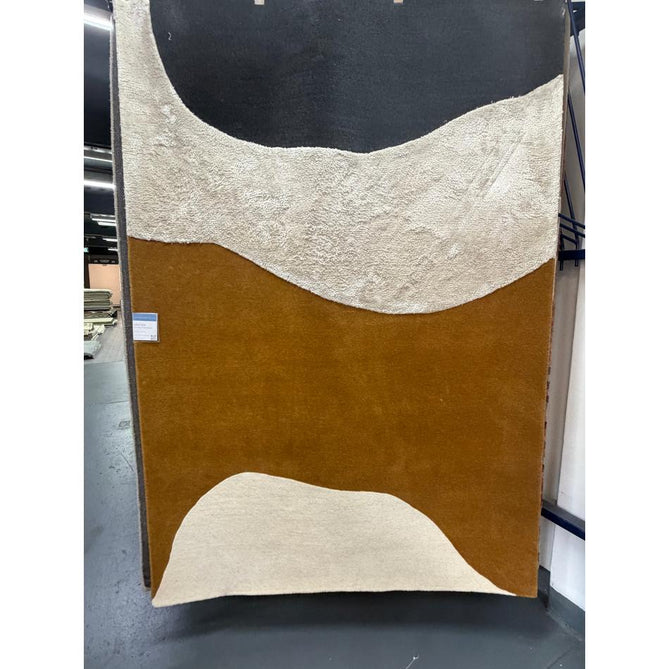 Matrix MAX104 Signature Modern Abstract Hand-Woven High-Density Soft Textured Shimmer Wool & Viscose Blend Burnt Ochre/Off White/Champagne Beige/Deep Charcoal Rug