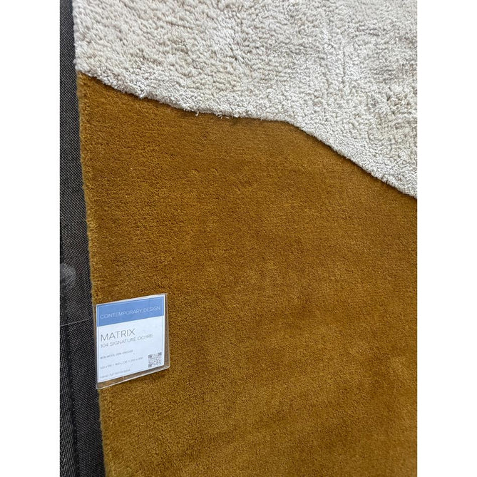Matrix MAX104 Signature Modern Abstract Hand-Woven High-Density Soft Textured Shimmer Wool & Viscose Blend Burnt Ochre/Off White/Champagne Beige/Deep Charcoal Rug