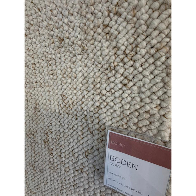 Washable Boden Modern Plain Bobble Textured Durable Soft-Touch Tonal Space-Dyed Polyester Lopped Pile Flatweave Ivory Rug
