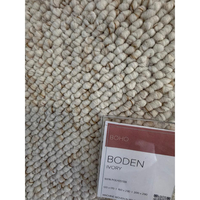 Washable Boden Modern Plain Bobble Textured Durable Soft-Touch Tonal Space-Dyed Polyester Lopped Pile Flatweave Ivory Rug