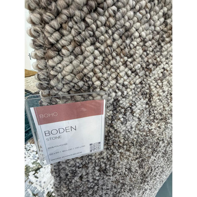 Washable Boden Modern Plain Bobble Textured Durable Soft-Touch Tonal Space-Dyed Polyester Lopped Pile Flatweave Stone Grey Rug