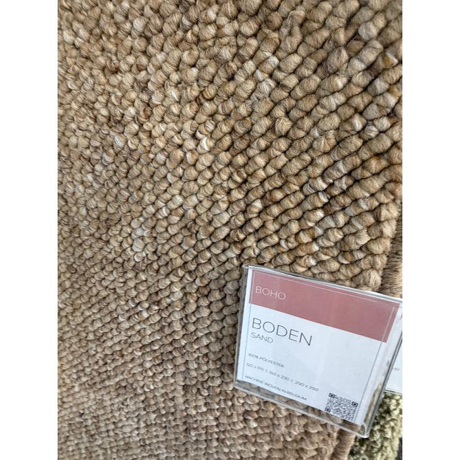 Washable Boden Modern Plain Bobble Textured Durable Soft-Touch Tonal Space-Dyed Polyester Lopped Pile Flatweave Sand Rug