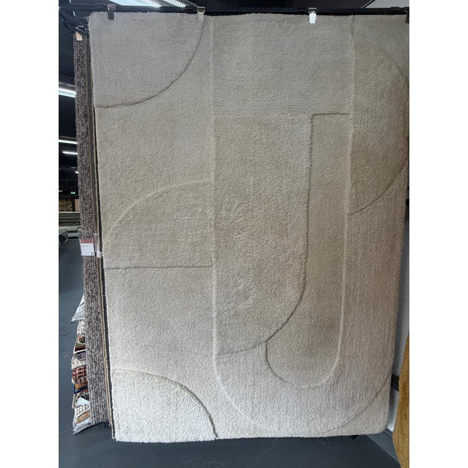 Tova Modern Plain Tonal Shimmer Carved Geometric Hi-Low Textured Soft-Touch Mid-Height Polyester Shaggy Ivory Rug