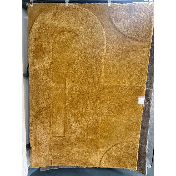 Tova Modern Plain Carved Geometric Hi-Low Textured Soft-Touch Polyester Ochre Yellow Rug