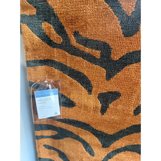 Wilder Tiger Modern Animal-Inspired Textured Soft-Touch Knitted Polyester Shimmer Durable Easy-Care Low Profile Short Pile Spice Orange/Charcoal Black Rug