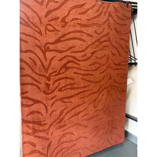 Tigra Modern Animal Inspired Textured Hand-Woven Carved Hi-Lo Ribbed Cut & Loop Wool Spice Rug