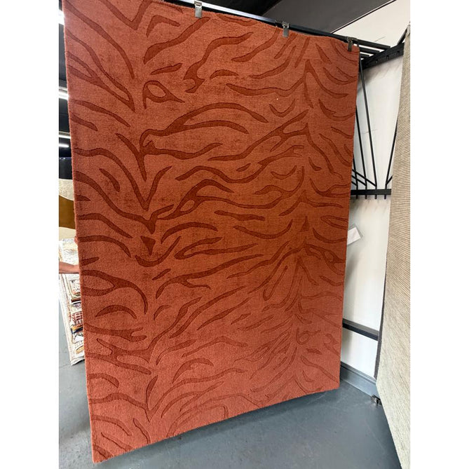 Tigra Modern Animal Inspired Textured Hand-Woven Carved Hi-Lo Ribbed Cut & Loop Wool Spice Rug