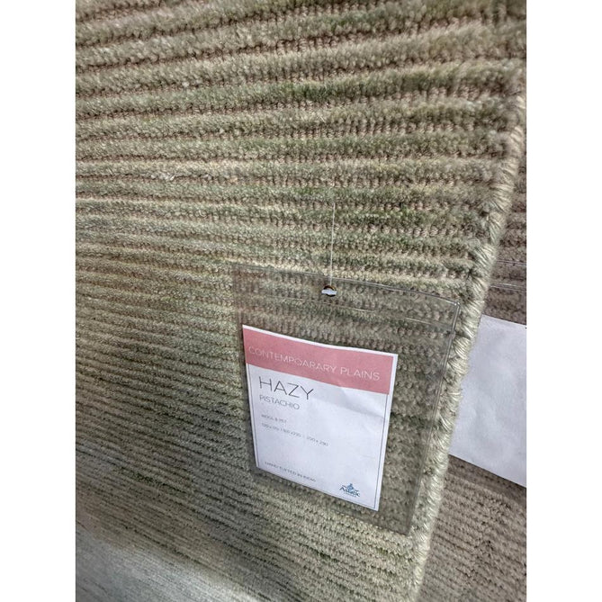 Hazy Modern Plain Ribbed Distressed Textured Hand-Woven Durable Cut & Loop Wool-Blend Flatweave Pistachio Green Rug
