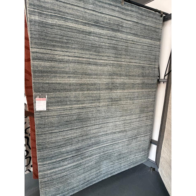 Hazy Modern Plain Ribbed Distressed Textured Hand-Woven Durable Cut & Loop Wool-Blend Flatweave Sea Blue Rug