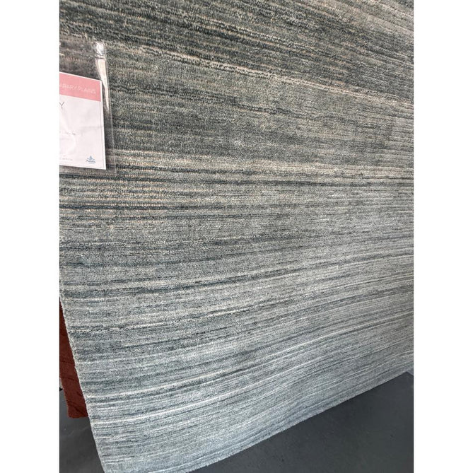 Hazy Modern Plain Ribbed Distressed Textured Hand-Woven Durable Cut & Loop Wool-Blend Flatweave Sea Blue Rug