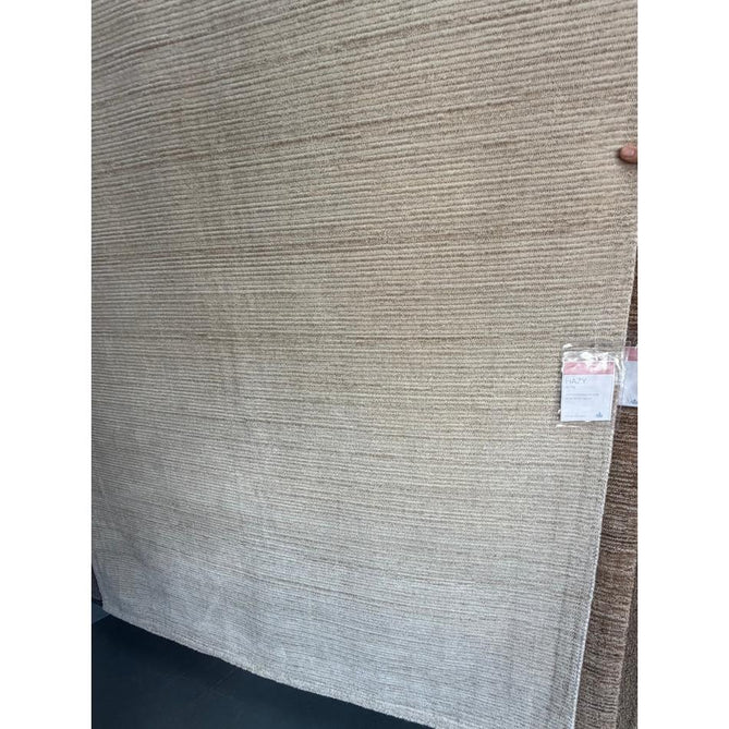 Hazy Modern Plain Ribbed Distressed Textured Hand-Woven Durable Cut & Loop Wool-Blend Flatweave Putty Rug