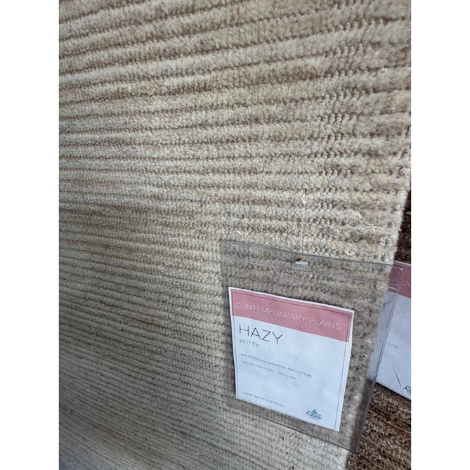 Hazy Modern Plain Ribbed Distressed Textured Hand-Woven Durable Cut & Loop Wool-Blend Flatweave Putty Rug