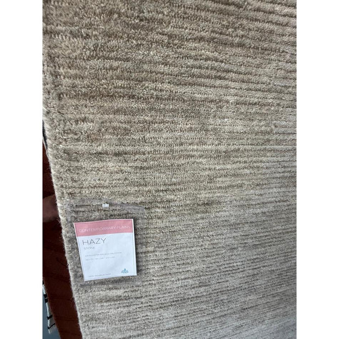 Hazy Modern Plain Ribbed Distressed Textured Hand-Woven Durable Cut & Loop Wool-Blend Flatweave Stone Rug