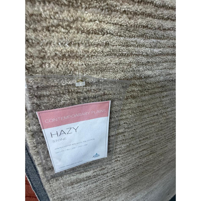 Hazy Modern Plain Ribbed Distressed Textured Hand-Woven Durable Cut & Loop Wool-Blend Flatweave Stone Rug