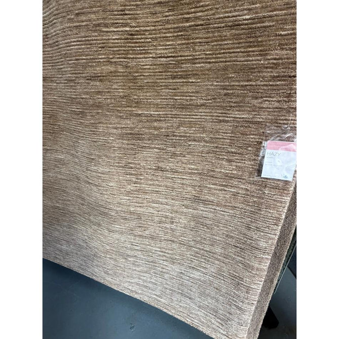 Hazy Modern Plain Ribbed Distressed Textured Hand-Woven Durable Cut & Loop Wool-Blend Flatweave Honey Rug