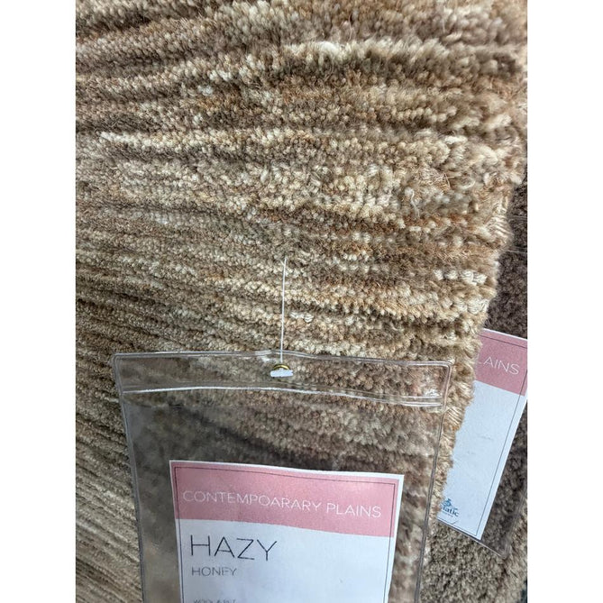 Hazy Modern Plain Ribbed Distressed Textured Hand-Woven Durable Cut & Loop Wool-Blend Flatweave Honey Rug