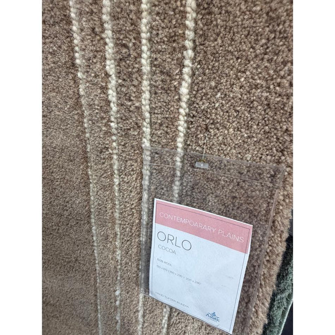 Orlo Modern Plain Tonal Variation Hand-Carved Hi-Lo Loop Pile Border Natural Undyed Wool Warm Cocoa Rug