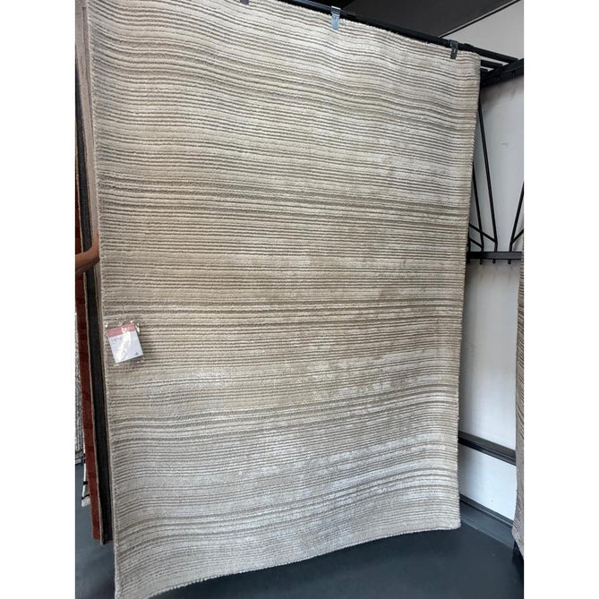 Henley Modern Plain Subtle Irregular Lines Metallic Shimmer Hand-Woven Textured Hi-Low Loop Pile Wool&Viscose Blend Putty Rug