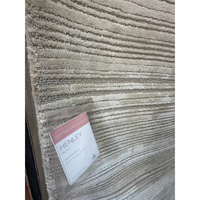 Henley Modern Plain Subtle Irregular Lines Metallic Shimmer Hand-Woven Textured Hi-Low Loop Pile Wool&Viscose Blend Putty Rug