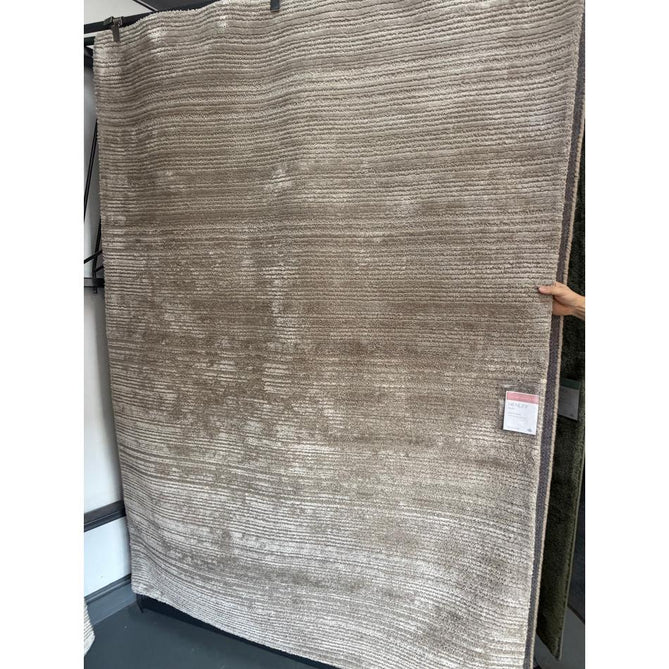 Henley Modern Plain Subtle Irregular Lines Metallic Shimmer Hand-Woven Textured Hi-Low Loop Pile Wool&Viscose Blend Silver Rug