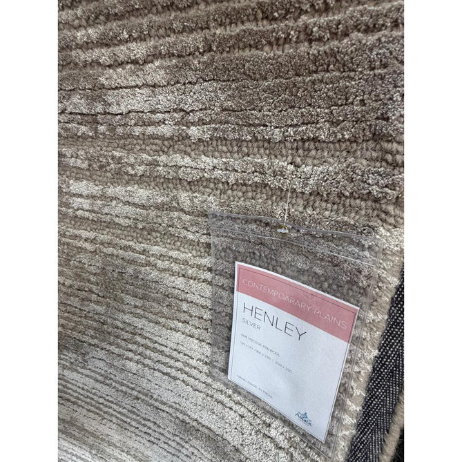 Henley Modern Plain Subtle Irregular Lines Metallic Shimmer Hand-Woven Textured Hi-Low Loop Pile Wool&Viscose Blend Silver Rug