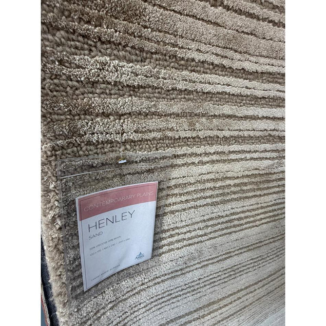 Henley Modern Plain Subtle Irregular Lines Metallic Shimmer Hand-Woven Textured Hi-Low Loop Pile Wool&Viscose Blend Sand Rug