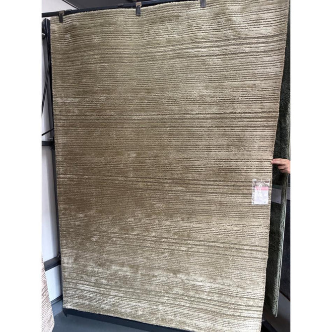 Henley Modern Plain Subtle Irregular Lines Metallic Shimmer Hand-Woven Textured Hi-Low Loop Pile Wool&Viscose Blend Sage Green Rug