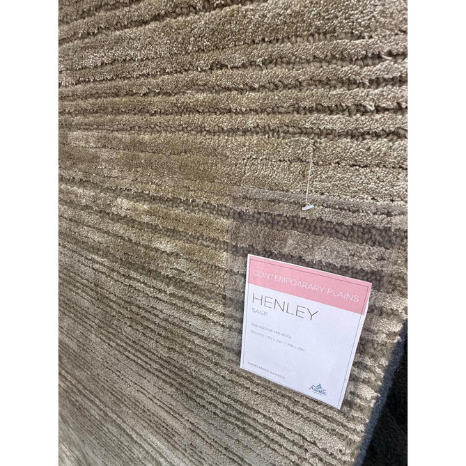 Henley Modern Plain Subtle Irregular Lines Metallic Shimmer Hand-Woven Textured Hi-Low Loop Pile Wool&Viscose Blend Sage Green Rug