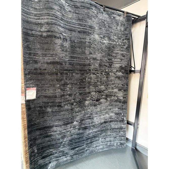 Henley Modern Plain Subtle Irregular Lines Metallic Shimmer Hand-Woven Textured Hi-Low Loop Pile Wool&Viscose Blend Petrol Blue Rug