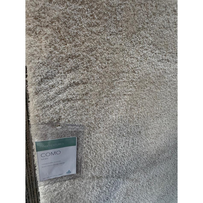 Como Plush Plain Super-Soft Silky Shimmer High-Density Mid-Height Fine-Yarn Textured Polyester Shaggy Ivory Rug
