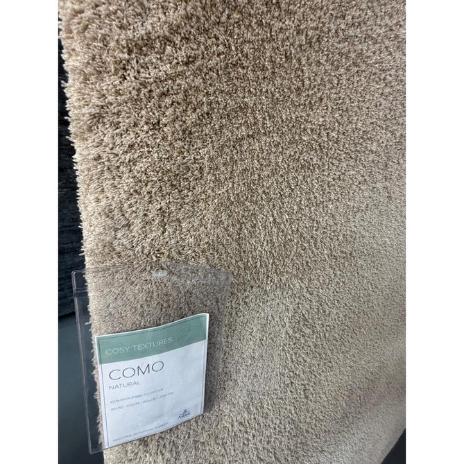 Como Plush Plain Super-Soft Silky Shimmer High-Density Mid-Height Fine-Yarn Textured Polyester Shaggy Natural Rug