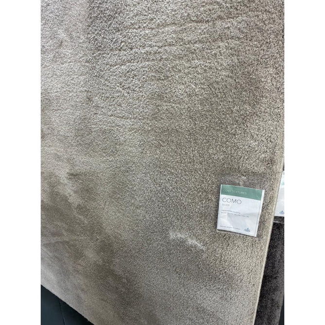 Como Plush Plain Super-Soft Silky Shimmer High-Density Mid-Height Fine-Yarn Textured Polyester Shaggy Silver Rug