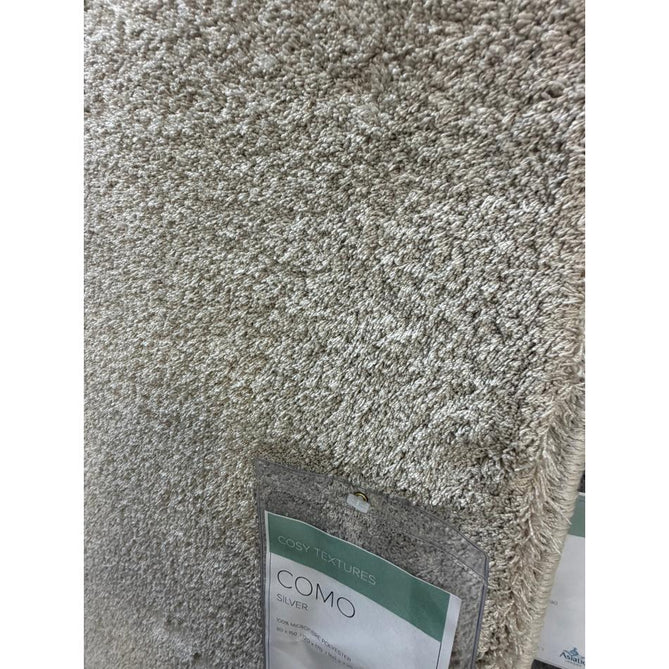 Como Plush Plain Super-Soft Silky Shimmer High-Density Mid-Height Fine-Yarn Textured Polyester Shaggy Silver Rug